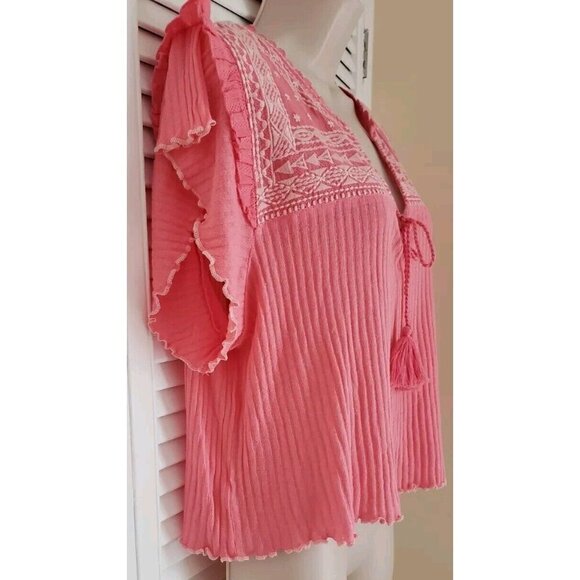 NEW FREE PEOPLE SARAFINA PEACH LEMONADE COMBO EMBROIDERED TASSEL TOP SZ MEDIUM - Picture 4 of 10